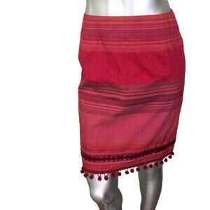 Muse Striped Silk Red Embellished Beaded Skirt Women's Size 6